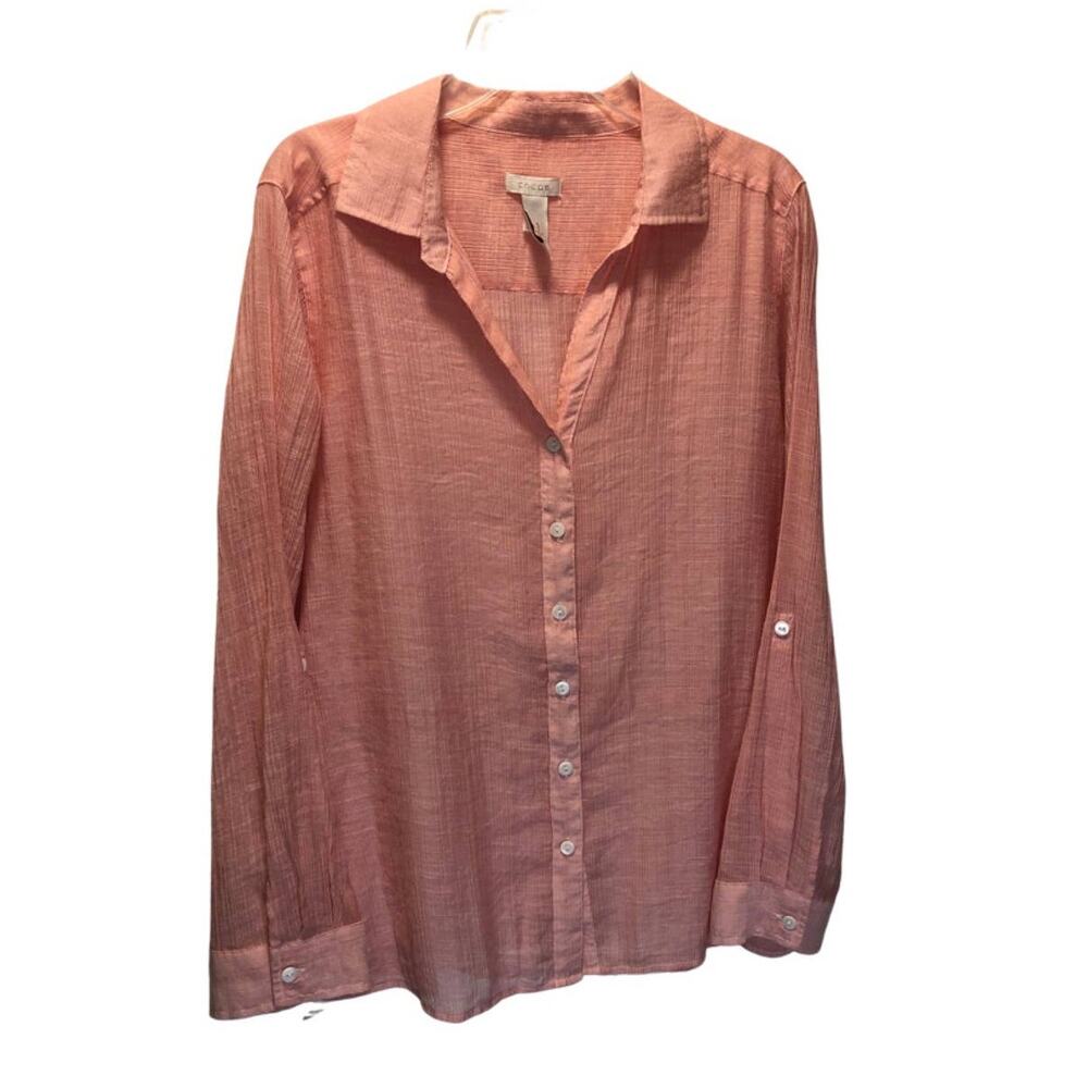 Chico's, Button up blouse w/ collar, sheer, Pink, size 1
